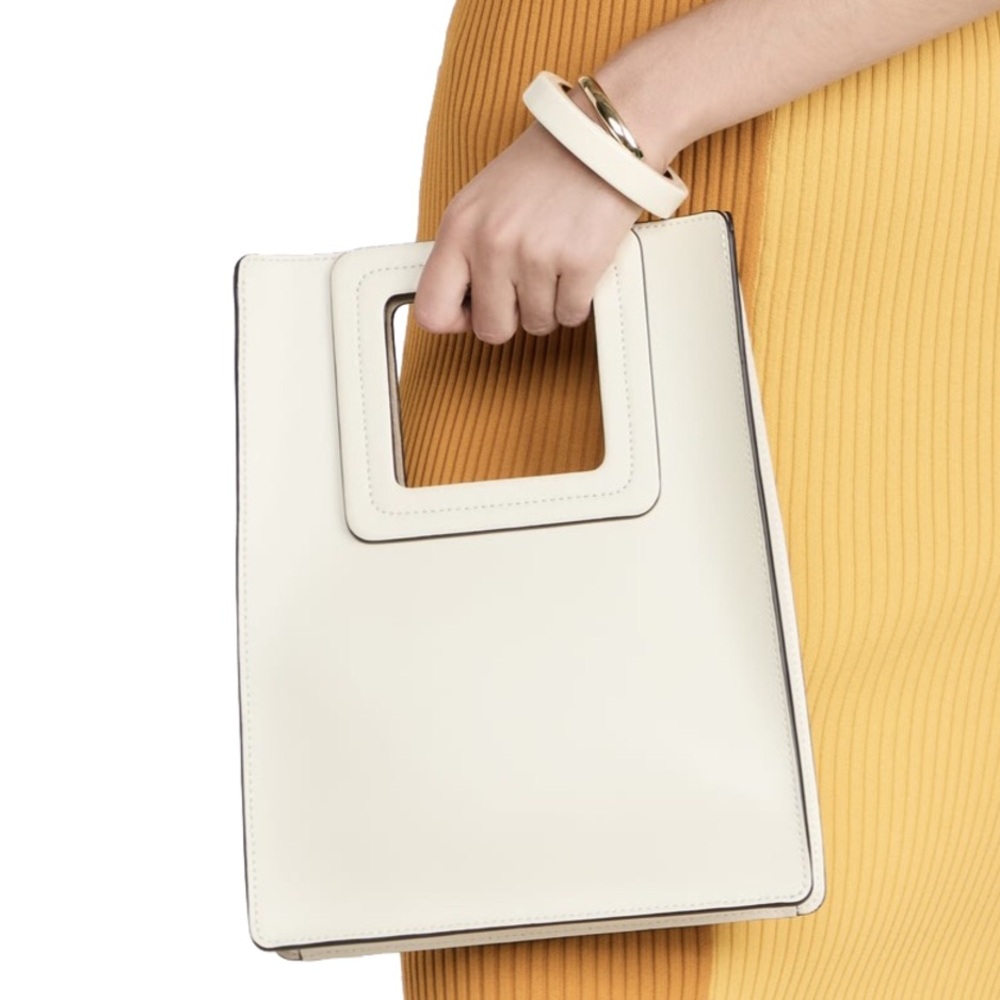 STAUD TALL SHIRLEY LEATHEE Cream Square-Handle Tote